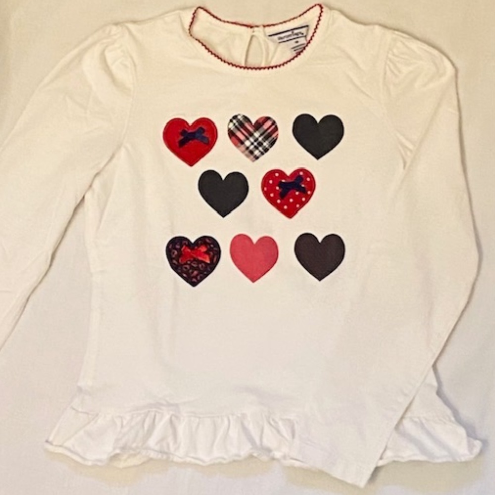 Hartstrings White Long Sleeve Heart Print Shirt Girls Size 10